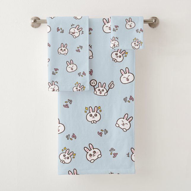Conjunto De Toalhas Cute coelho coelhinho emoticons azul (Insitu)