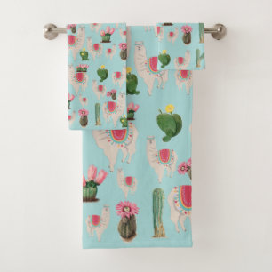 Conjunto De Toalhas Cute Fiesta Llama & Cactus Pattern