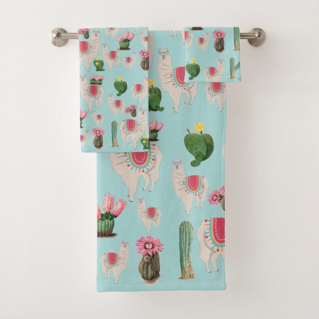 Conjunto De Toalhas Cute Fiesta Llama & Cactus Pattern (Insitu)