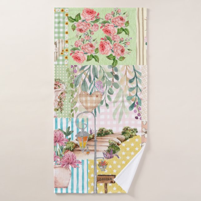 Conjunto De Toalhas Cute girly pastel background floral collage art (Toalha de Banho)