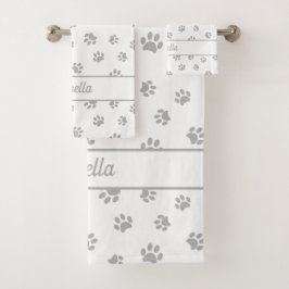 Conjunto De Toalhas Cute Impressões de Pata Cinza Prata Personalizadas
