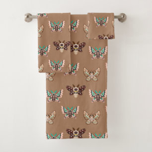 Conjunto De Toalhas Cute Kawaii Chibi Moths em Café Tan