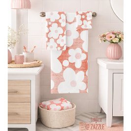 Conjunto De Toalhas Cute Moderno Retro Padrão de Margarida Rosa Terrac