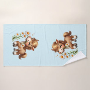 Conjunto De Toalhas Cute Pony Eating Daisies