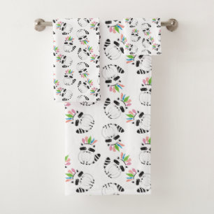 Conjunto De Toalhas Cute Raccoon com penas na cabeça
