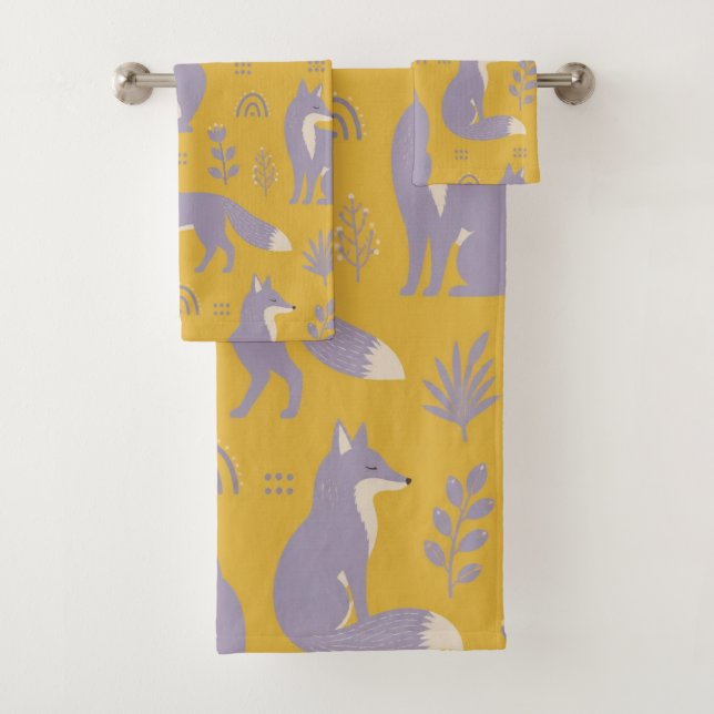 Conjunto De Toalhas Cute raposa roxa e verão de padrão botânico (Insitu)