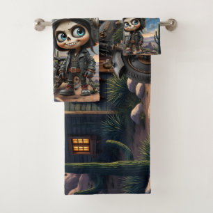 Conjunto De Toalhas Cute Skull Biker Passeio ao Luar pelo Deserto