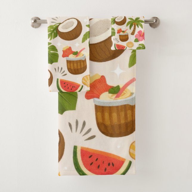 Conjunto De Toalhas Cute Tropical Summer Pattern with Toucan and Fruit (Insitu)