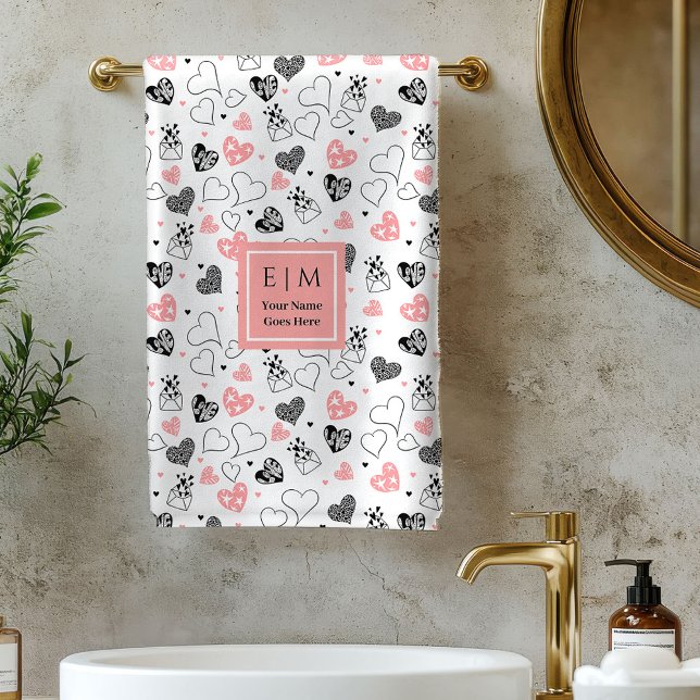 Conjunto De Toalhas Cute Valentine Bath Towel Pink Black Love Text (Cute Valentine Bath Towel Pink Black Love Text)