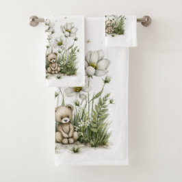 Conjunto De Toalhas Cute Watercolor Bunny Rabbit with Moon and Stars