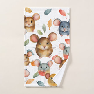 Conjunto De Toalhas Cute Watercolor Mice and Autumn Leaves Pattern