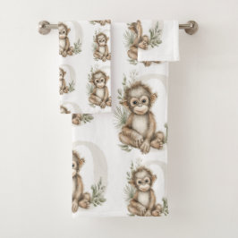 Conjunto De Toalhas Cute watercolour baby animal alphabet Orangutan
