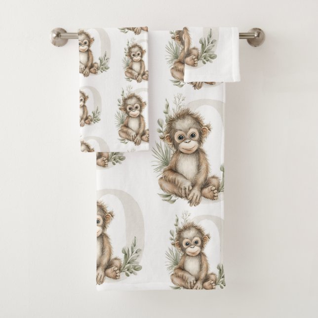 Conjunto De Toalhas Cute watercolour baby animal alphabet Orangutan (Insitu)