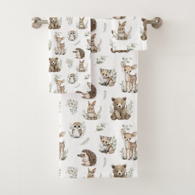 Conjunto De Toalhas Cute Woodland Animal Watercolour (Insitu)