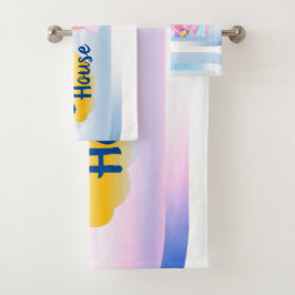 Conjunto de Toalhas da Casa de Praia Azul e Rosa 2