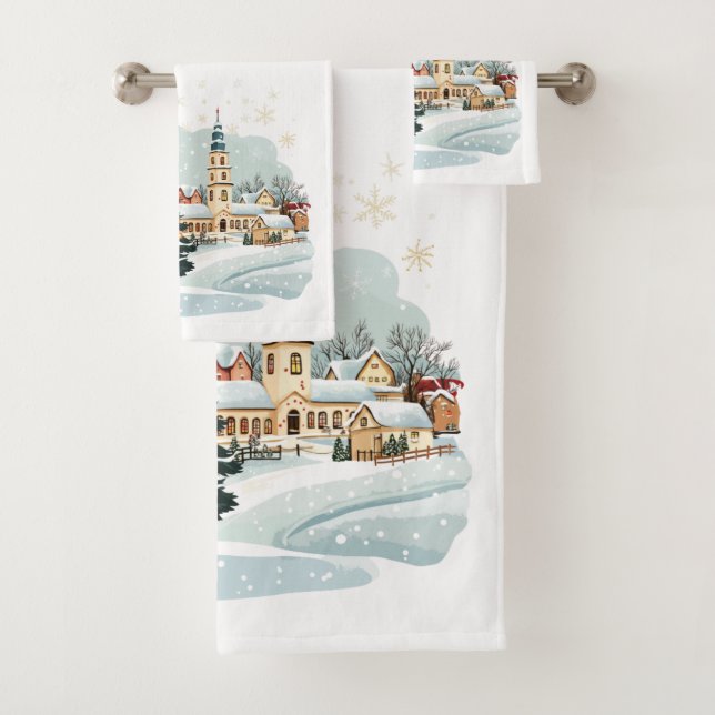 Conjunto de Toalhas da Cidade do Natal Flocos de N (Insitu)