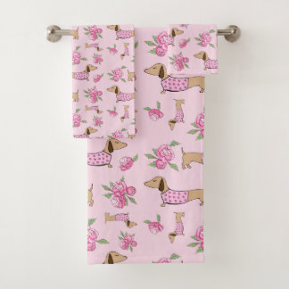Conjunto De Toalhas Dachshund Bath Towel Set Doxie + Peonies Floral