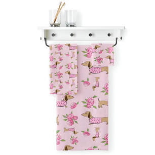Conjunto De Toalhas Dachshund Bath Towel Set Doxie + Peonies Floral