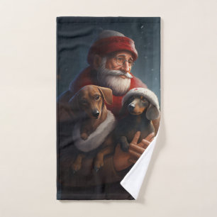 Conjunto De Toalhas Dachshund Com Papai Noel Natal Festivo