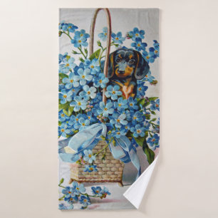 Conjunto De Toalhas Dachshund e Forget-Me-Nots