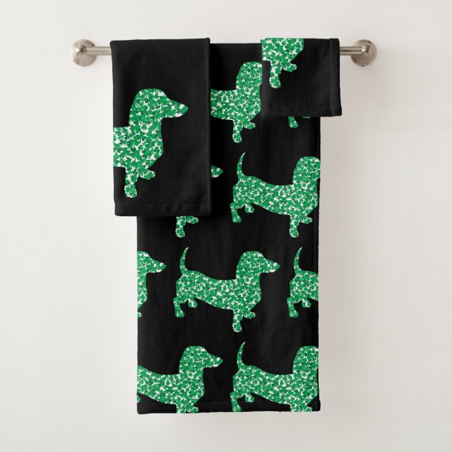 Conjunto De Toalhas Dachshund feito de Shamrocks (Insitu)