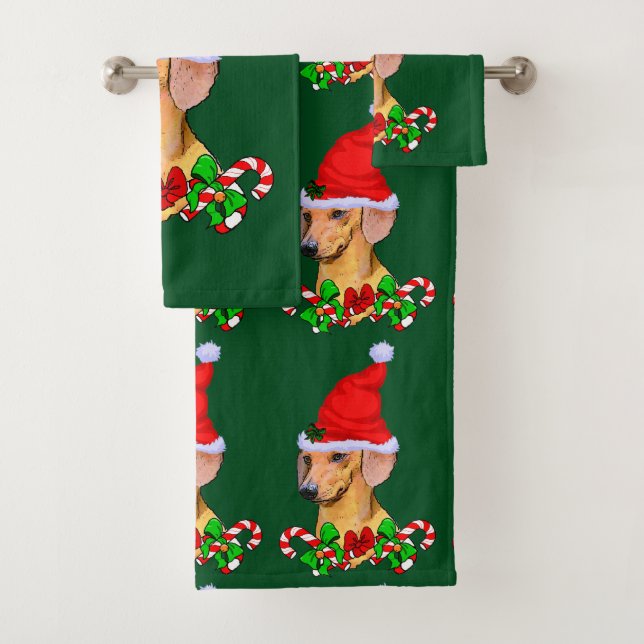 Conjunto De Toalhas Dachshund no Natal de Santa Hat (Insitu)