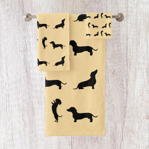 Conjunto De Toalhas Dachshund Preto e Branco