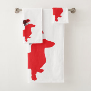 Conjunto De Toalhas Dachshund Vestindo um chapéu de Papai Noel