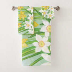 Conjunto De Toalhas Daffodilos de Primavera branco e amarelo