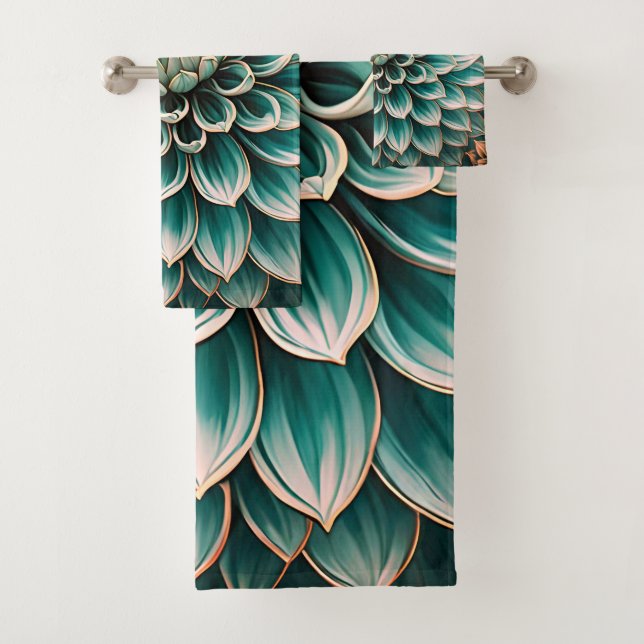 Conjunto De Toalhas Dahlia Flower in Teal Aqua Blue Digital Art (Insitu)