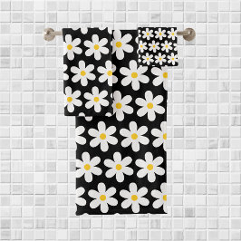 Conjunto De Toalhas Daisies Retro Padrão Floral Branco Preto
