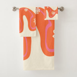 Conjunto De Toalhas Daisy Groove - Rosa, Laranja e Creme