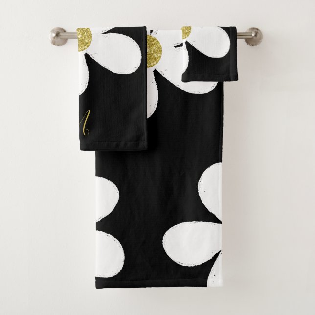 Conjunto De Toalhas Daisy Simple Black White Dourado Pessoal (Insitu)