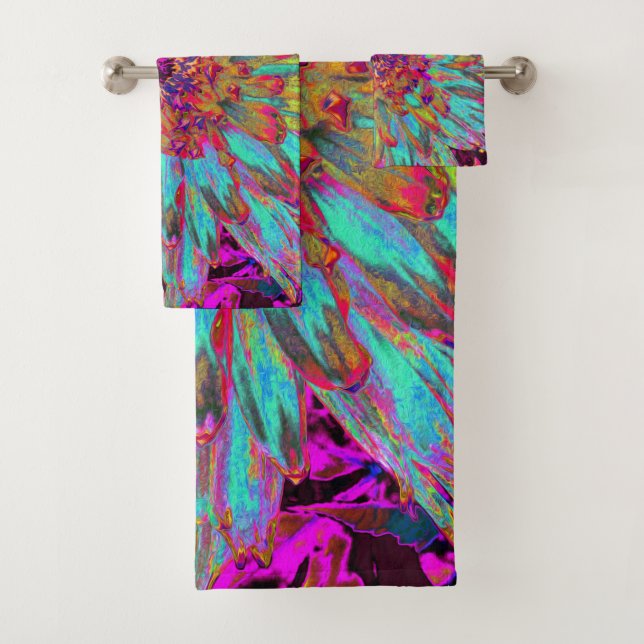 Conjunto De Toalhas Dália Decorativa do Abstrato Azul-Teal Psicodélico (Insitu)