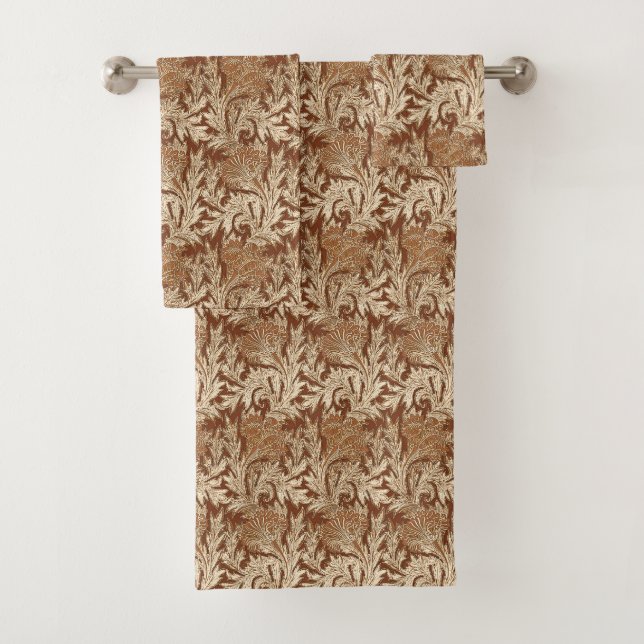 Conjunto De Toalhas Damasco da flor, Taupe Tan e creme Jacobean (Insitu)