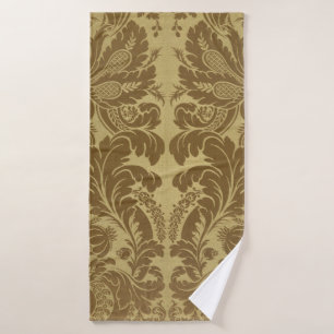 Conjunto De Toalhas Damasco de Brocado Floral em Dourado Mostarda Vint