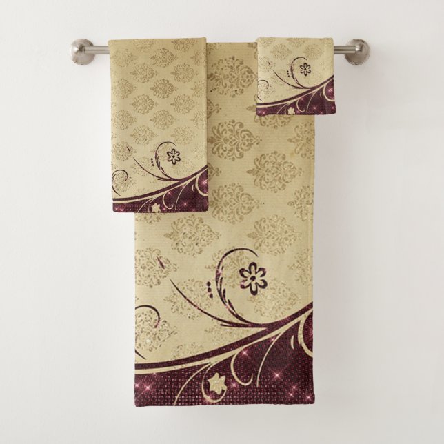 Conjunto De Toalhas Damasco Dourado Antigo Elegante, Espirais (Insitu)