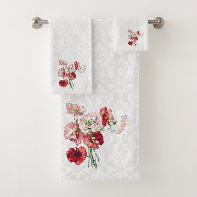 Conjunto De Toalhas Damasco E Flores Coloridas (Insitu)