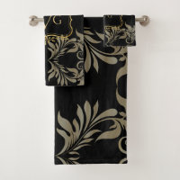 Damasco Negro de luxo com moldura dourada