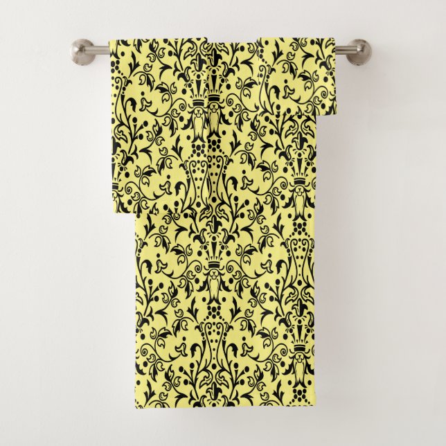 Conjunto De Toalhas Damasco preto e amarelo (Insitu)