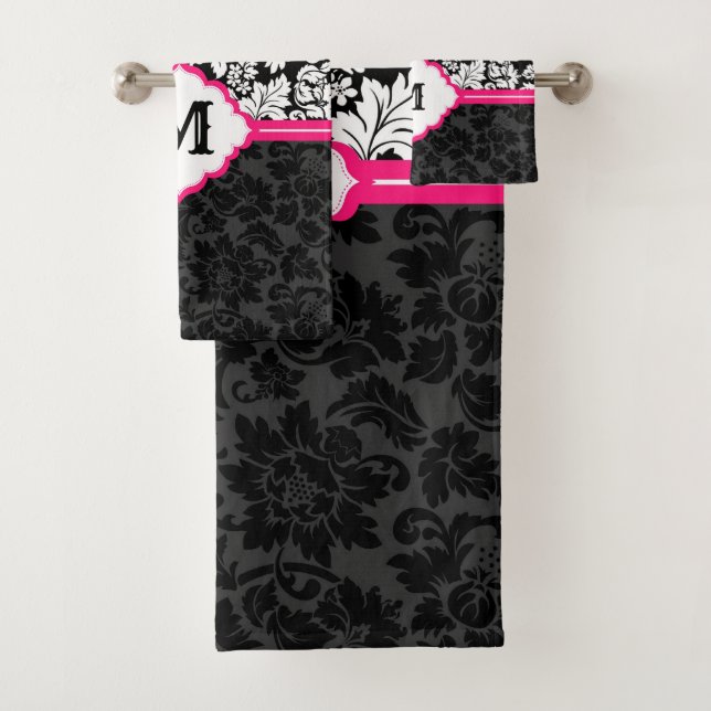 Conjunto De Toalhas Damasco Preto E Branco Floral (Insitu)