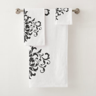Conjunto De Toalhas Damasco preto e branco legado na imagem