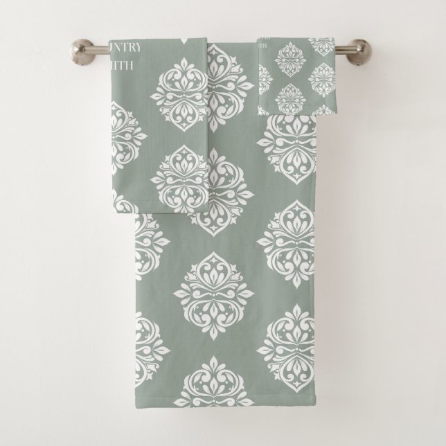 Conjunto De Toalhas Damask Regency Classic Oliva Pálida (Insitu)
