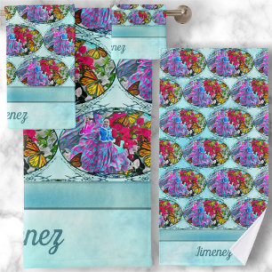 Conjunto De Toalhas Dançar com flores e borboletas PV01