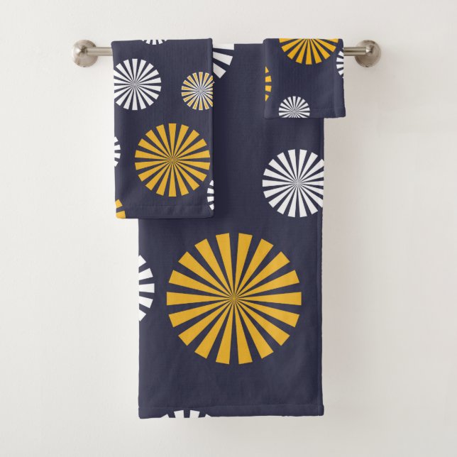 Conjunto De Toalhas Dandeliões estilizados, marinho azul, amarelo, bra (Insitu)