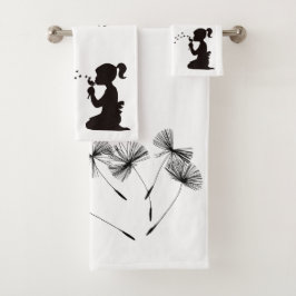 Conjunto De Toalhas Dandelion Silhueta Brilhando Branco e Preto