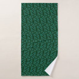 Conjunto De Toalhas  Dark Green Background with Teal Botanical Leaves