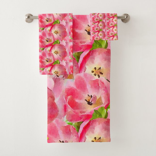 Conjunto de Toalhas das Tulipas de Aquarela Rosa (Insitu)