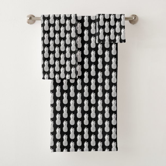 Conjunto de toalhas de abacaxi preto e branco (Insitu)