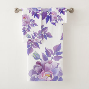 Conjunto de Toalhas de Aquarelas Florais Roxas